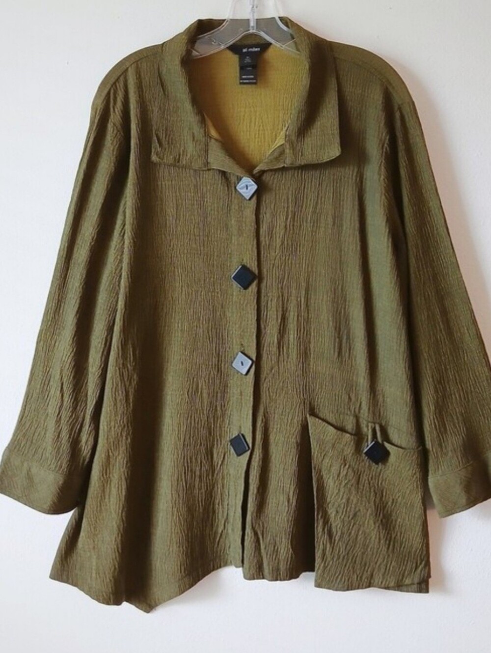 Ali Miles olive button-front textured jacket